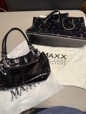 2 Maxx New York Large Hobo Satchel Shoulder Bag Purse Tote - Black & Color Logo - Image 1 of 4