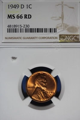 1949 D NGC- MS66 RD LINCOLN WHEAT CENT #B50641 - Image 1 of 2