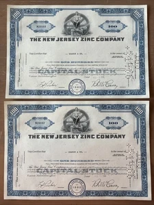 2x The New Jersey Zinc Company certificados de acciones 200 acciones 1963 casi nuevo - Imagen 1 de 3