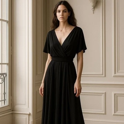 A.W. Vestido de novia negro de gasa maxi talla 10 Foto 1 de 4