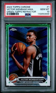 PSA 10 VICTOR WEMBANYAMA 2023 Topps Chrome GREEN REFRACTOR Spurs RC GEM MINT - Bild 1 von 3