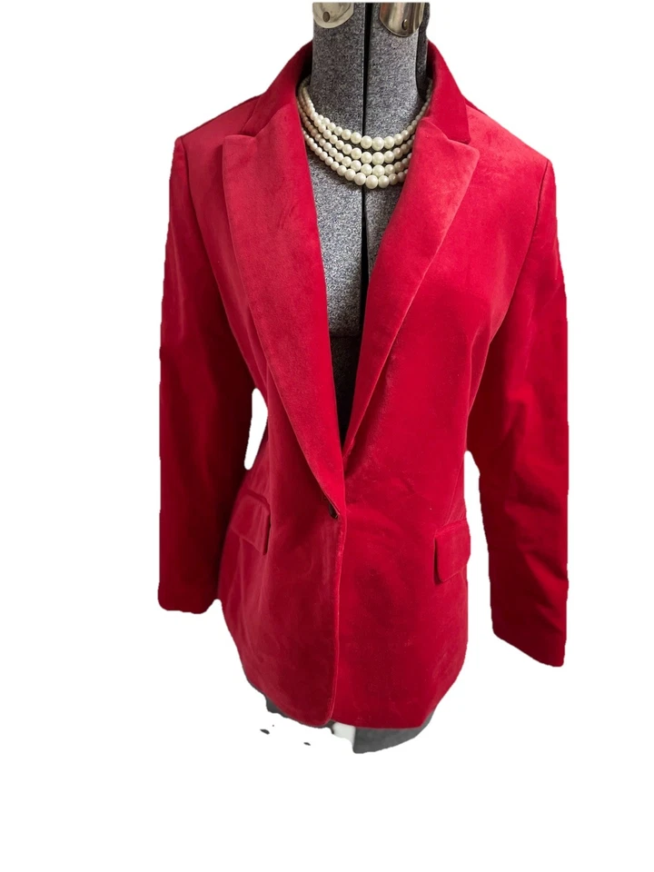 NEW $169 Talbots Blazer Size 14P Fits Like 12P Petite Red Velvet Jacket Pockets - Image 1 of 4