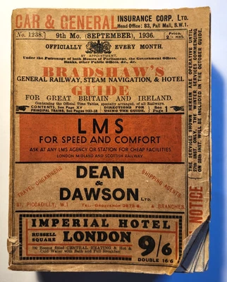 Sept 1936 Original Bradshaws Railway Guide Timetable Handbook lovely condition - Image 1 of 4