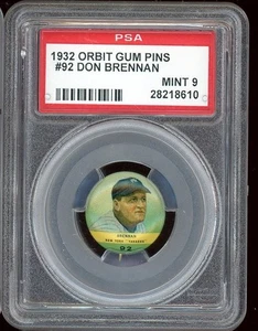 1932 Orbit Gum Pins PR2 Pins #92 Don Brennan PSA 9 - Picture 1 of 2
