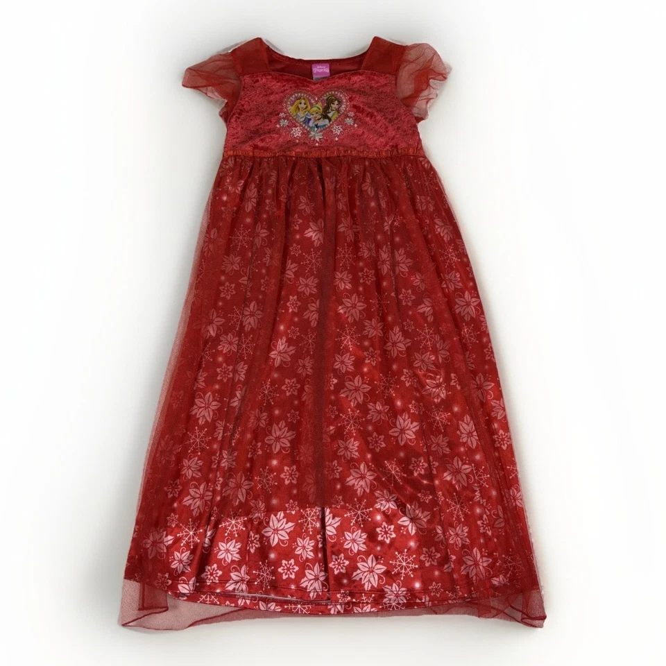 Disney Princess Nightgown Dress Girls Medium Velour Tulle Snowflake Christmas - Image 1 of 4