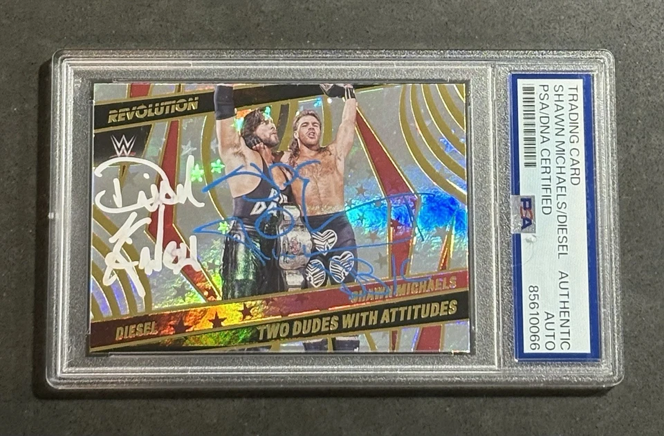SHAWN MICHAELS & DIESEL 2022 PANINI REVOLUTION WWE SIGNED AUTO CARD PSA/DNA - Image 1 of 2