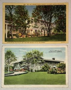 2 Postkarten Kalifornien Schauspieler Will Rogers Haus Beverly Hills Santa Monica - Bild 1 von 5