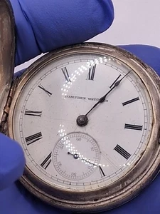 Hampden antike Taschenuhr 7 Juwelen Schlüsselaufzug um 1883 Springfield Modell 1  - Bild 1 von 12