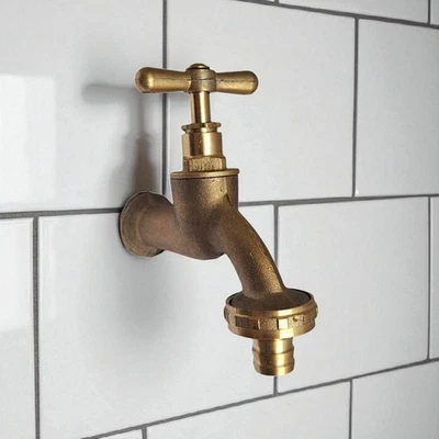 Rubinetto da giardino in ottone stile antico fatto a mano rubinetto esterno tubo bavaglino rubinetto - Immagine 1 di 4