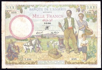 Algeria 1000 Francs 1941 P-86 - Image 1 of 2