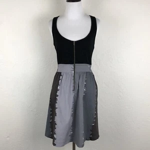 Anthropologie Silence Noise Dress Small Gray Black Front Zip Sleeveless Bow Tie - Picture 1 of 10