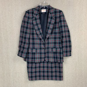 Vintage Pendleton Womens 2 Piece Suit Size 10 Green Plaid 100% Virgin Wool Skirt - Picture 1 of 24