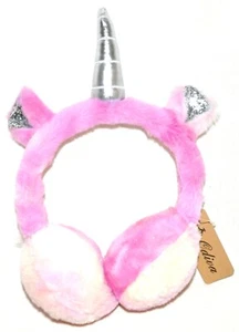 Einhorn Ohrenschützer Kinder weich flauschig Plüsch rosa & creme mit silbernem Horn & Ohren - Bild 1 von 2