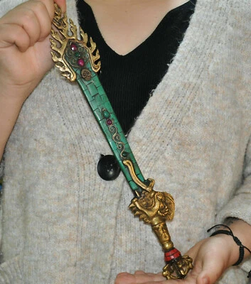 Тибетский храм бронза бирюза Phurpa Dorje Vajra phurpa кинжал Manjushri меч - Изображение 1 из 4