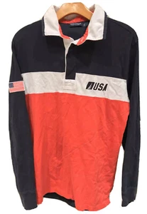 VINTAGE Nautica Sailing Flag Color Block Long Sleeve Rugby Shirt Slim Large - Picture 1 of 6