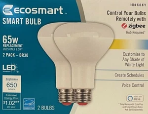 2 EcoSmart 65-Watt BR30 LED Smart Bulbs - 650 Lumens - Hub Required - Picture 1 of 1