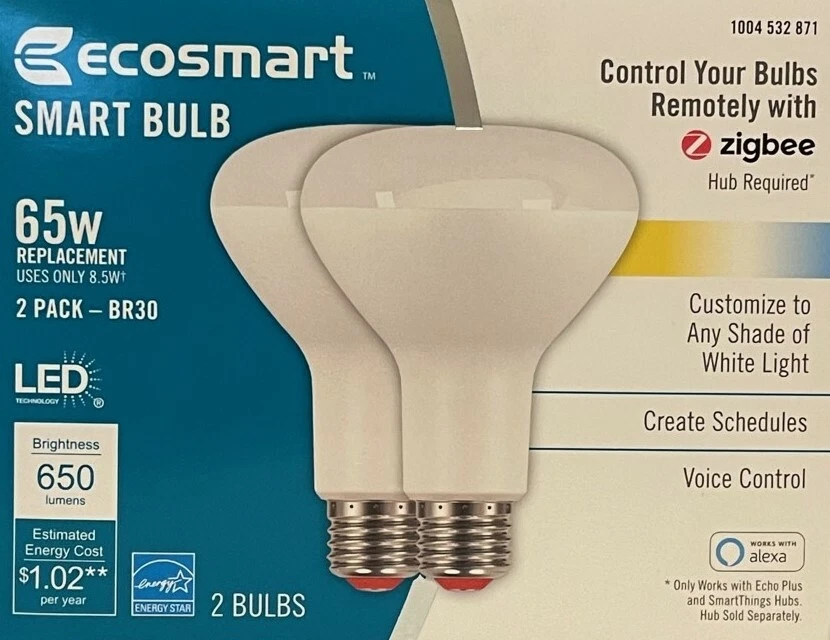 2 EcoSmart 65-Watt BR30 LED Smart Bulbs - 650 Lumens - Hub Required - Image 1 of 1
