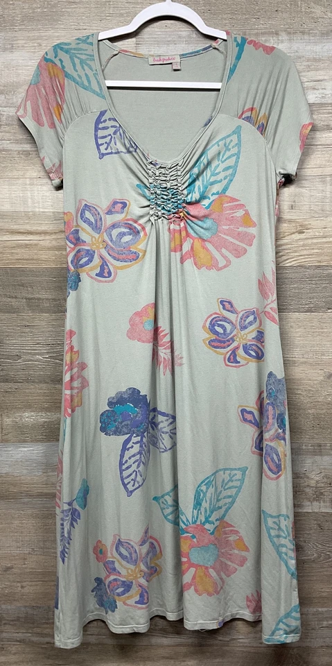 Vestido jersey Fresh Produce Emma para mujer pequeño gris floral manga corta cuello en V Foto 1 de 4