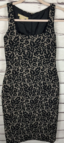 Abito donna Michael Kors taglia 0 nero beige pizzo lunghezza ginocchio misto lana