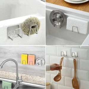 Sponge Holder Adhesive Hook Kitchen Sink Organiser Bathroom Soap Drying Rack - Picture 1 of 9