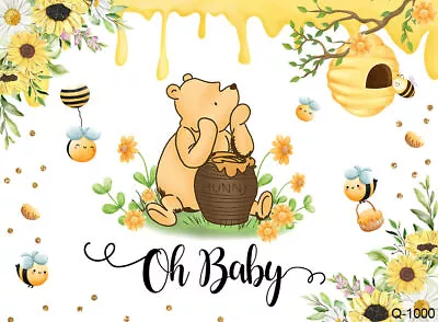 Winnie the Pooh Oh bebé recién nacido cumpleaños telón de fondo baby shower foto fondo Foto 1 de 4