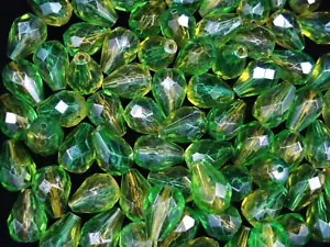 Beads Faceted Drops 16 x 10mm Lemon/Lime 25g DIY Jewellery Crafts - Picture 1 of 2