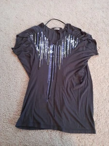 BENCH WOMEN'S GREY SEQUIN T-SHIRT TOP SZ S LOOSE - Foto 1 di 6