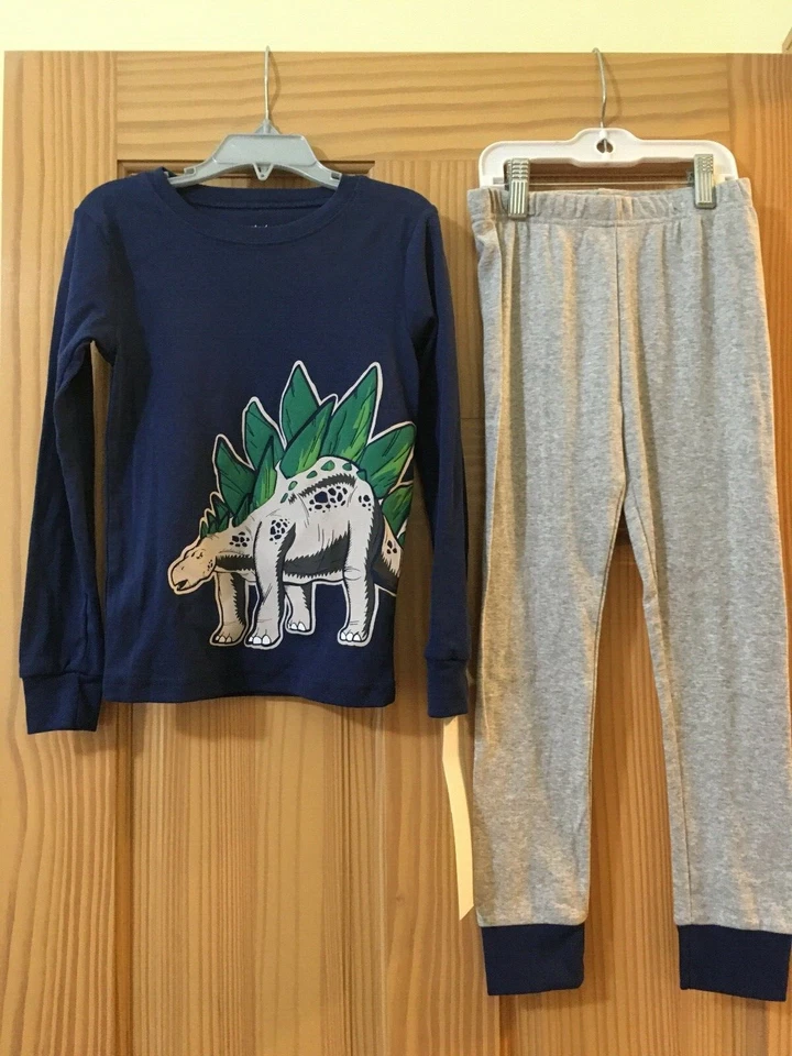 New Carter's Boys Dinosaur Pajama set Gray Navy Snug Fit Long Sleeve Pants - Image 1 of 1