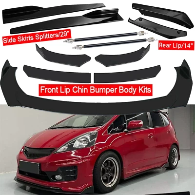 8PCS For 2006-2008 Honda Fit Black Front Bumper Lip Spoiler Splitter Side Skirts - Image 1 of 4