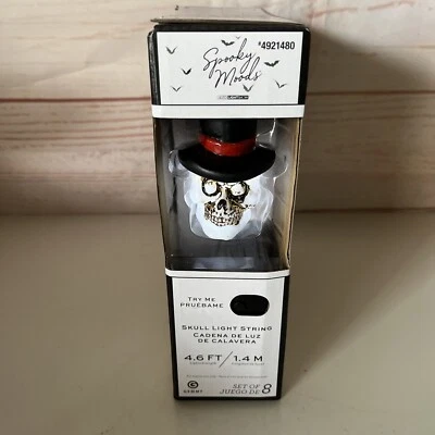 Cadena de luces de calavera de Halloween Gemmy 4,6 pies sombrero de copa estados de ánimo espeluznantes LED decoración embrujada Foto 1 de 4