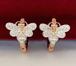 Luxus Biene Ohrringe Creolen Zirkonia Kristall Bicolor 750er Gold 18K vergoldet - Bild 1 von 8