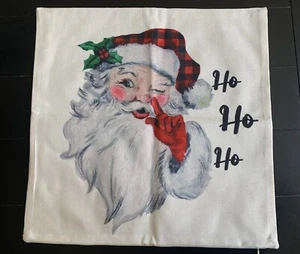 Santa Christmas "Ho Ho Ho" Cloth Zip Pillow Cover 17.5 x 17 - Picture 1 of 2