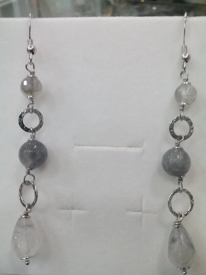 Orecchini donna pendenti argento 925 e quarzi grigi idea regalo Natale Earrings - Immagine 1 di 1