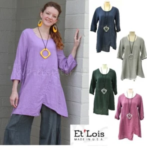 ET'LOIS USA Light Linen NICKY TUNIC Top Asymmetric Hem A-Line XS S M L COLORS - Imagen 1 de 17