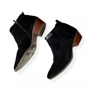 Libby Edelman Black Suede Ankle Booties Size 10 Womens Block Heel Boots  - Picture 1 of 10