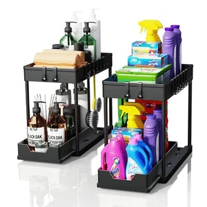 2 Pack Under Sink Organizers and Storage 2-Tier Sliding Cabinet Basket Organizer - Picture 1 of 12