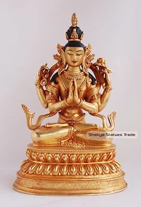 Estatua Patan tallada a mano de 9,75" cobre dorado dorado con acabado antiguo - Imagen 1 de 1