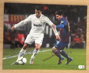 CRISTIANO RONALDO LIONEL MESSI SIGNED 11X14 PHOTO BAS BECKETT - Picture 1 of 2