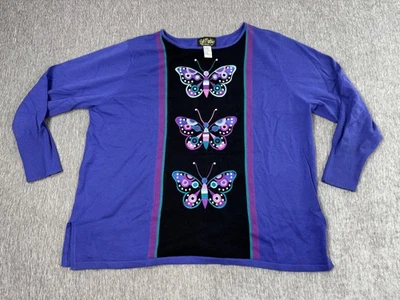 Bob Mackie Wearable Art Sweater Womens 3X Purple Butterfly Embroidered Pullover - Image 1 of 4