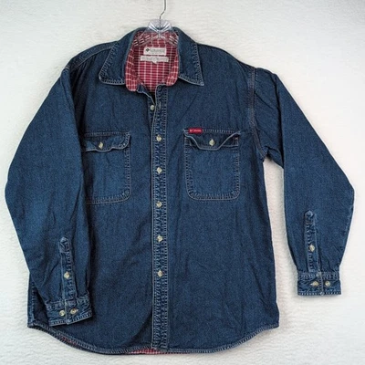 Columbia Azul Denim Franela Forrada Camisa Chaqueta Bolsillos Hombres Grande Cazadora De Colección Foto 1 de 4