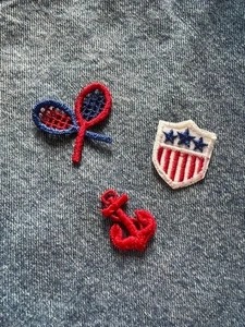 Vintage 1970s Patriotic Patch Set Red Anchor USA Shield and Tennis Racket Sew On - Picture 1 of 5
