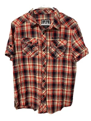 Camisa a Cuadros Roja Con Botones Manga Corta Rock Revival Para Hombre Med. Logo bordado Foto 1 de 4