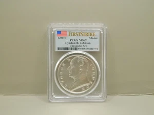2015 LYNDON B . JOHNSON COIN & CHRONICLES SET 1 OZ .999 SILVER MEDAL PCGS MS69 - Picture 1 of 4