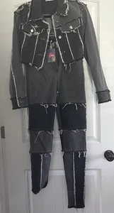 Vintage Damen Hose Set schwarz Denim ausgefranst Boho Gypsy Gr. S Neu mit Etikett Art to Wear Fest - Bild 1 von 16