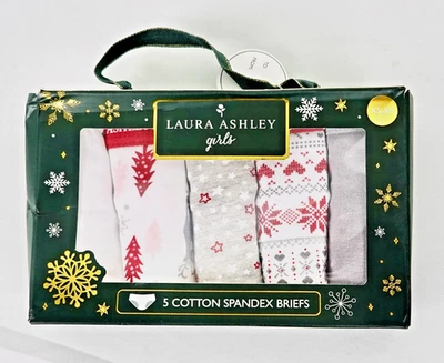 Laura Ashley Girls Christmas Underwear Size XS 4/5 5 Pair Cotton Spandex Briefs - Image 1 of 4
