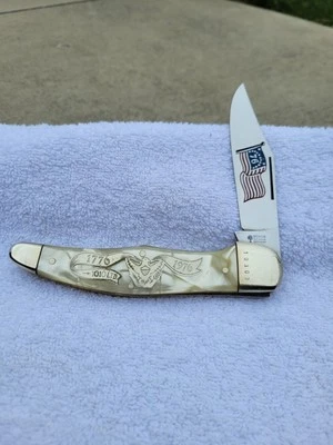 Boker Soligen Germany Folding Hunter Cracked Ice 1976 US Bicentennial w/ Flag - Image 1 of 3