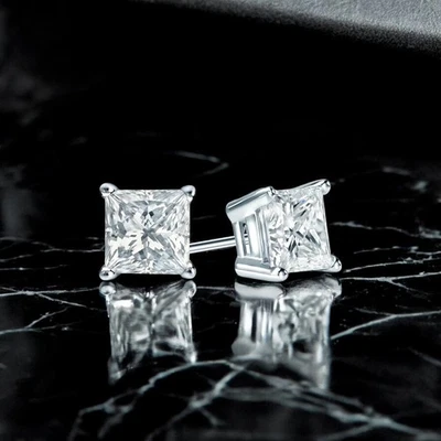 Lab Created Diamond Earring 1.50 Ct Princess 18K White Gold Black Friday sale - Image 1 of 4