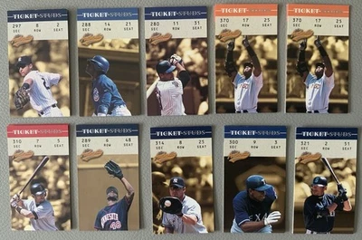 2003 FLEER AUTHENTIX BASEBALL TICKET STUDS INSERT LOT (10) JETER, ICHIRO, BONDS  - Image 1 of 2