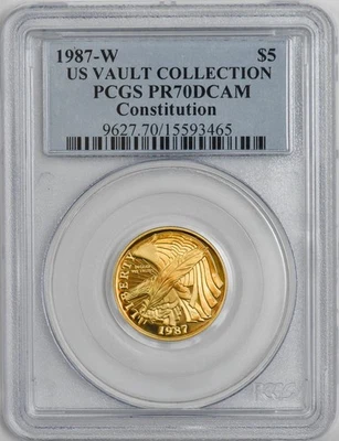 1987-W $5 Gold Constitution US Vault Collection PR70 DCAM PCGS 945747-12 - Image 1 of 4