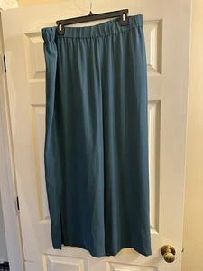 Eileen Fisher Womens Aegean Green Silk Georgette Crepe Straight Ankle Pants 1X - Picture 1 of 3